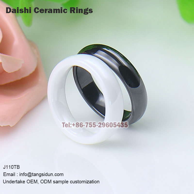 Ceramiczny pierścionek dla pary w kształcie kopuły, biało-czarny, 5 mm
