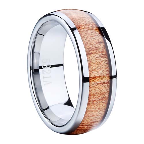 Dome Tungsten Ring with Yellow Wood
