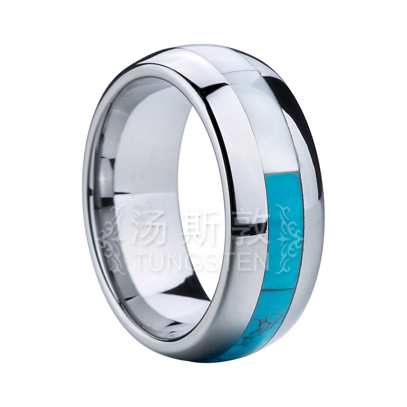 Domed with Shell+Turquoise Tungsten Wedding Ring