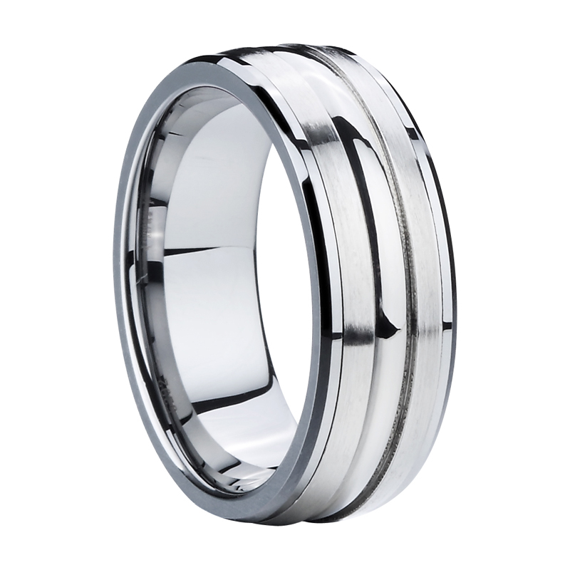 Flat Polished Shiny Tungsten Carbide Ring with Stainless Steel Groove