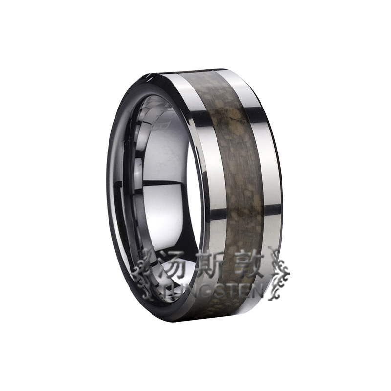 Flat Tungsten Ring Inlaid Wood For Men Jewelry