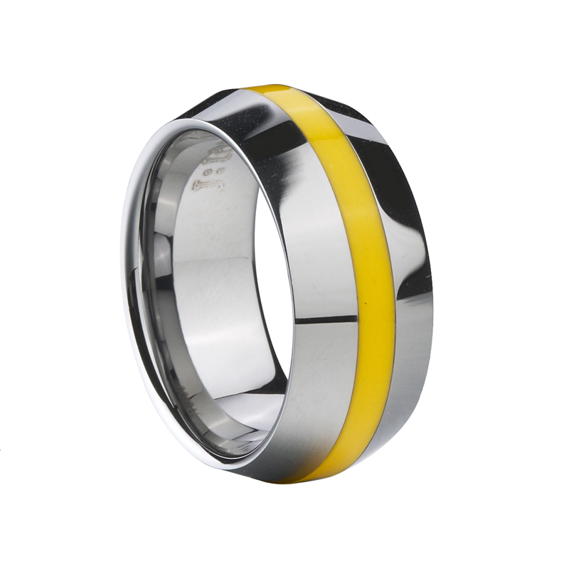 Knife Edge Tungsten Ring With Yellow Rerin Inlay
