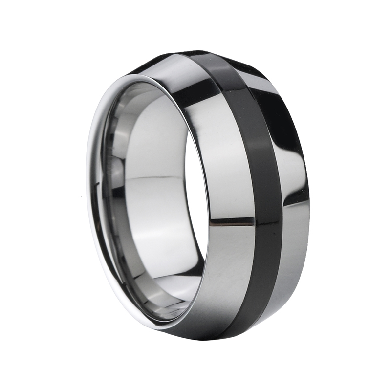Knife Edge Tungsten Wedding Band With Black Rerin Inlay