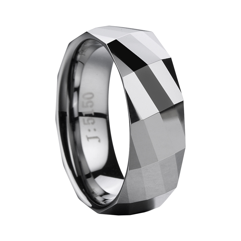 แหวนวงทังสเตนคาร์ไบด์แบบหลายเหลี่ยมเพชรพลอย
