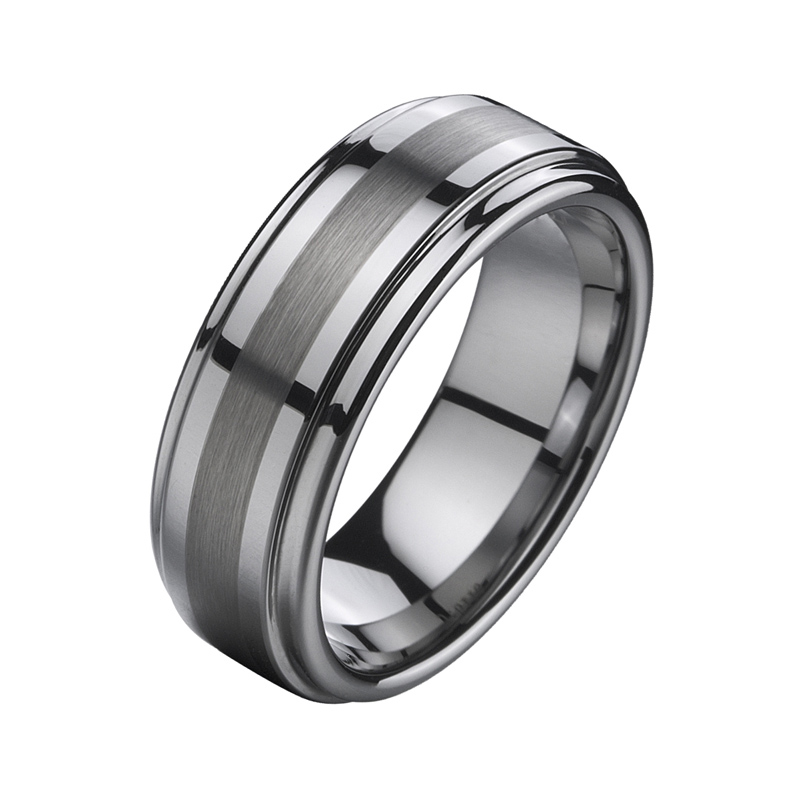 Raised Center Tungsten Carbide Ring with Brushed Stripe