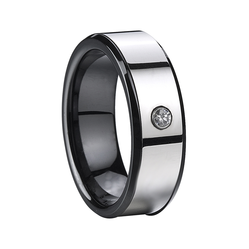 Raised Stainless Steel Center Ceramic Ring With Zircon