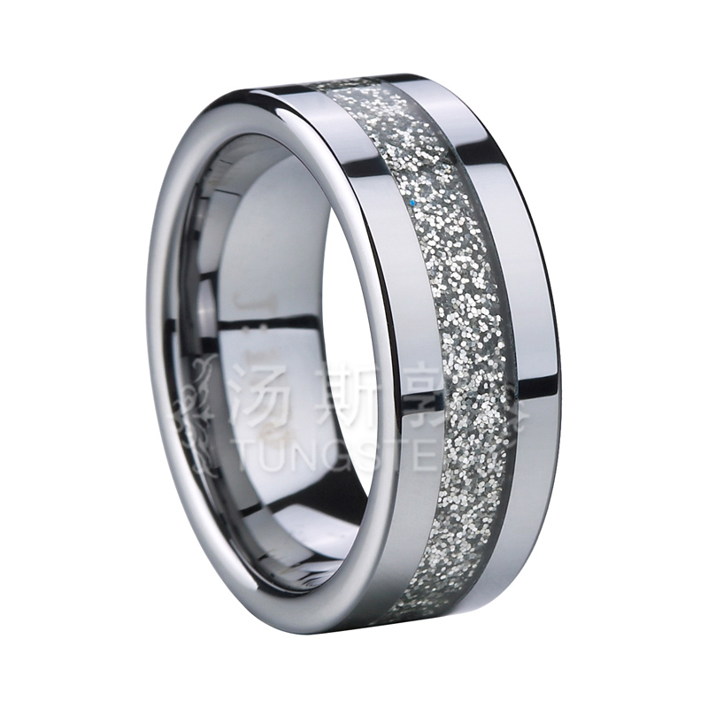 Silver Carbon Fiber Inlaid Tungsten Band For Christmas