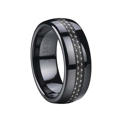 Stainless Steel Inlay Domed Black Ceramic Ring