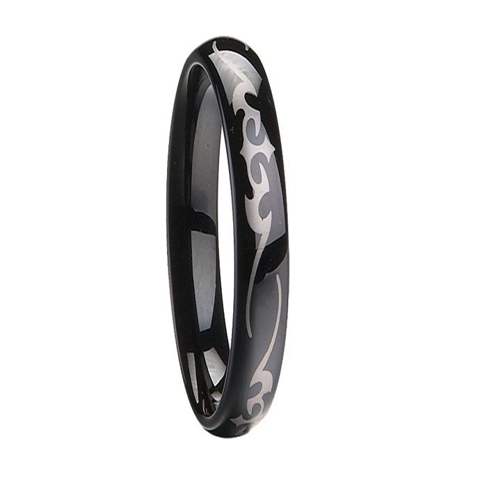 Tungsten Carbide အနက်ရောင် Unisex အမျိုးသား အမျိုးသမီး မင်္ဂလာဆောင် တီးဝိုင်း လက်စွပ် 4mm