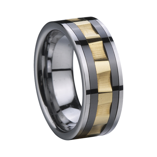Tungsten Carbide Ring na may gintong plating Ceramic Inlay