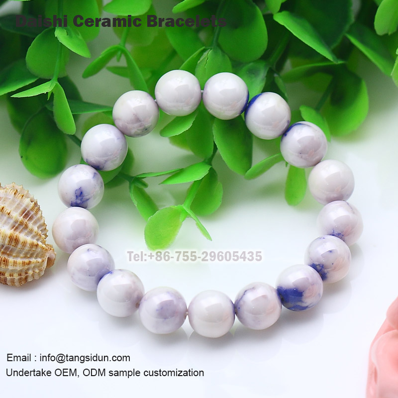 White background blue and white Beaded Bracelets 10mm