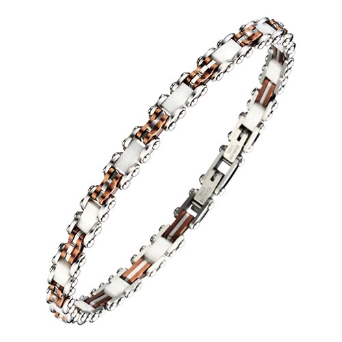 White Ceramic Bracelet Rose Stainless Steel Bangle Link