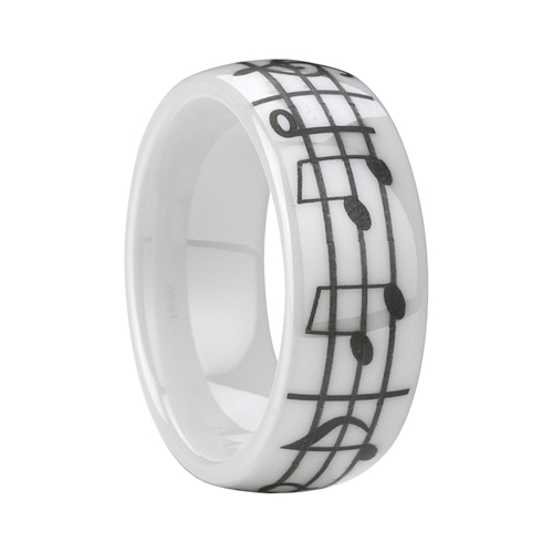 anillo de banda grabado con láser de carburo de cerámica blanca