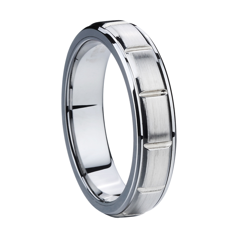 Women's Beveled Tungsten Ring with Brush Finished Stainless Steel Center