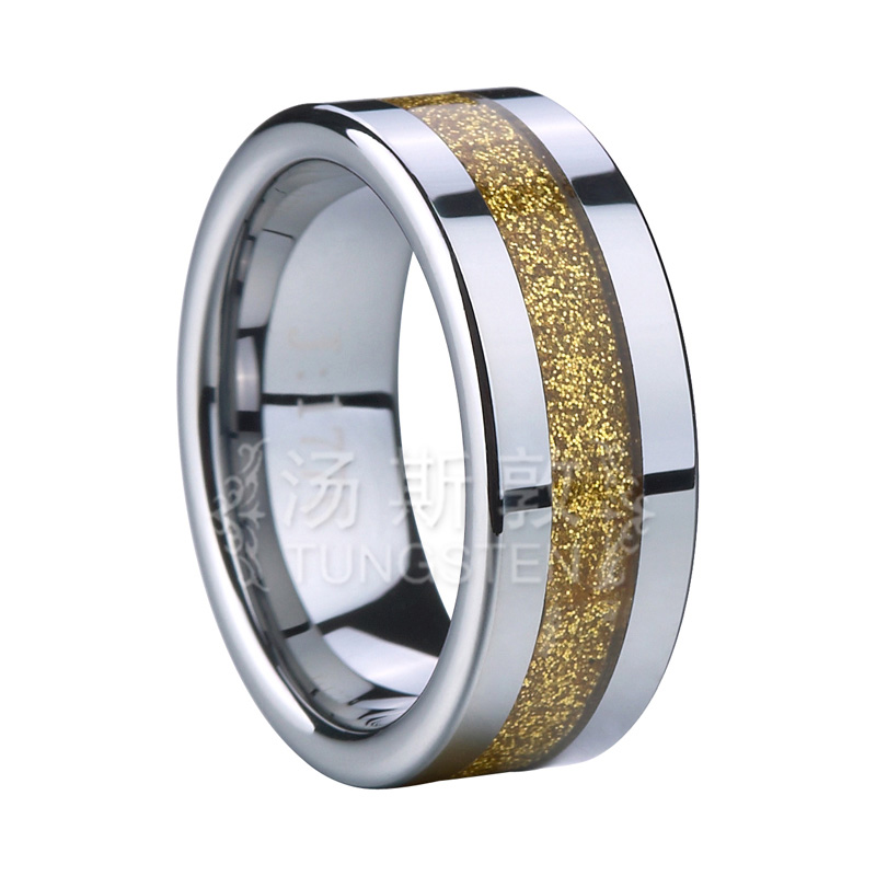 Yellow Carbon Fiber Inlaid Tungsten Band For Christmas