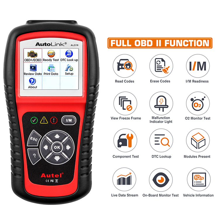 AL519 Autel AutoLink Full OBD2 Scanner All 10 Modes 