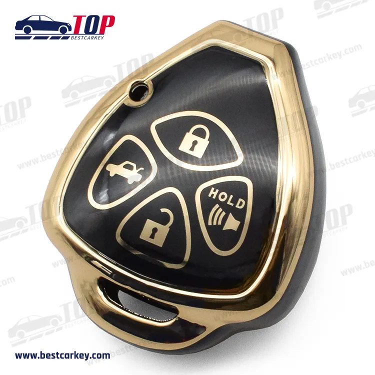 4 buttons TPU car key case with Golden lines in black for T-oyota