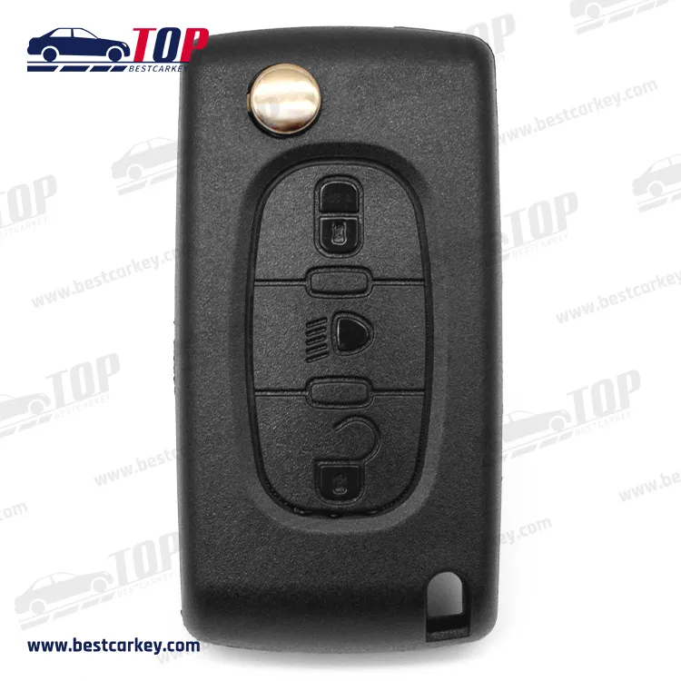 C-itroen Flip Folding Car Key Shell 3 Buttons Light Flip Key Case Hu83 Key Blade CE0536 With Battery Holder With Logo