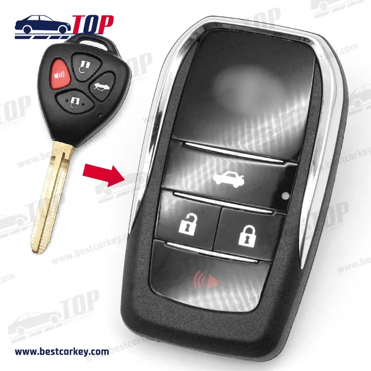 Modified Key 4 Buttons Fob For T-oyota Reiz Camry Rav4 Yaris Corolla 4Runner Avlo 2017 2019 Flip Remote Car Key Shell