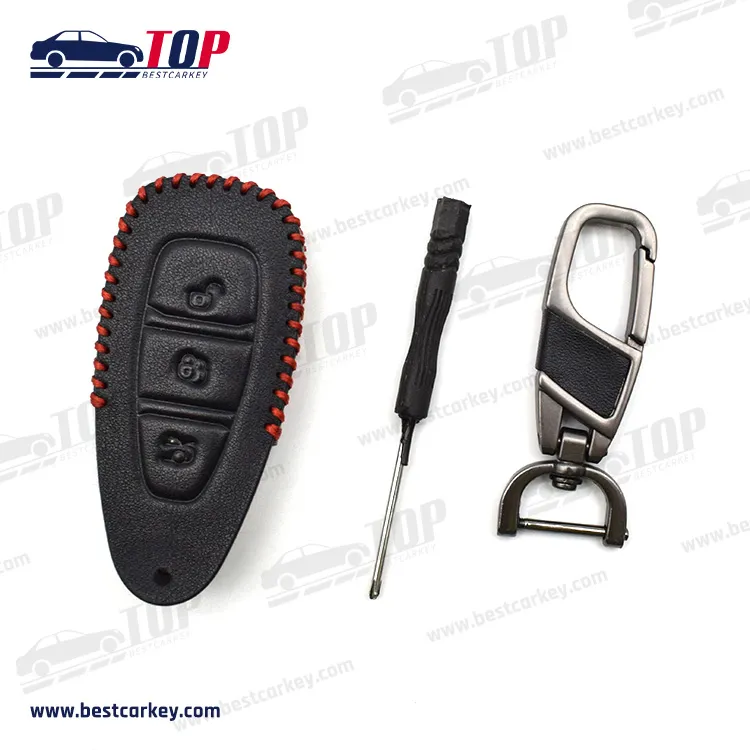 Funda de cuero popular para llave de coche de 3 botones para Ford