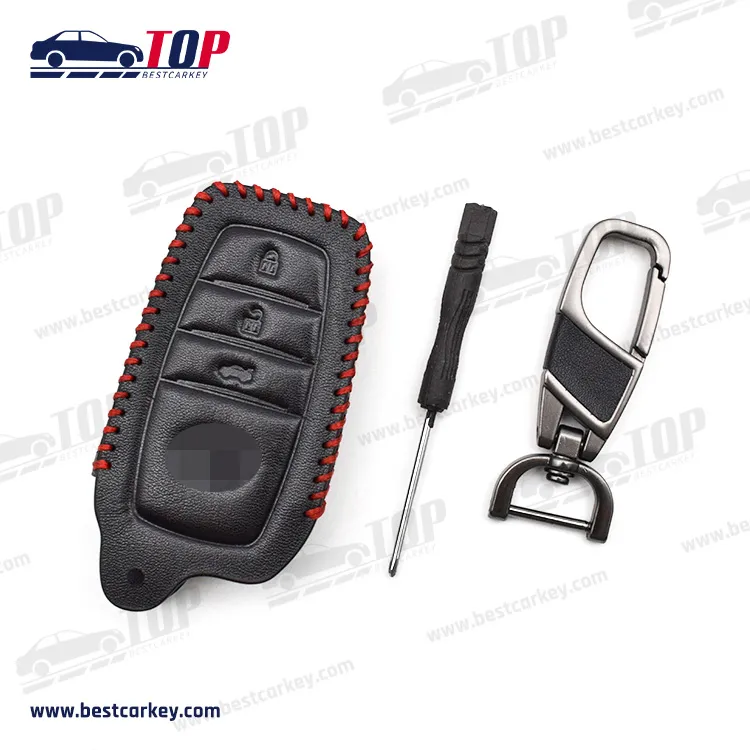 Funda de cuero popular para llave de coche de 3 botones para T-oyota