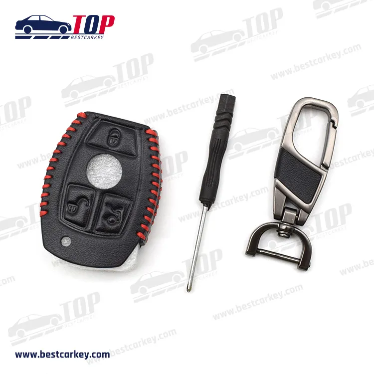 Funda de cuero popular para llave de coche inteligente de 3 botones para B-enz