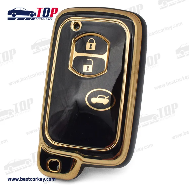 T-oyota 3 Buttons Golden Auto Fob Vehicle Remote Keys Protecting Bag Tpu