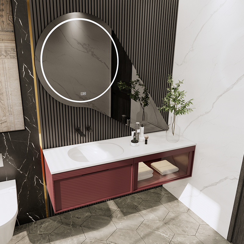 One-piece aluminum stone basin and round basin with oval sinking design Bathroom Cabinet