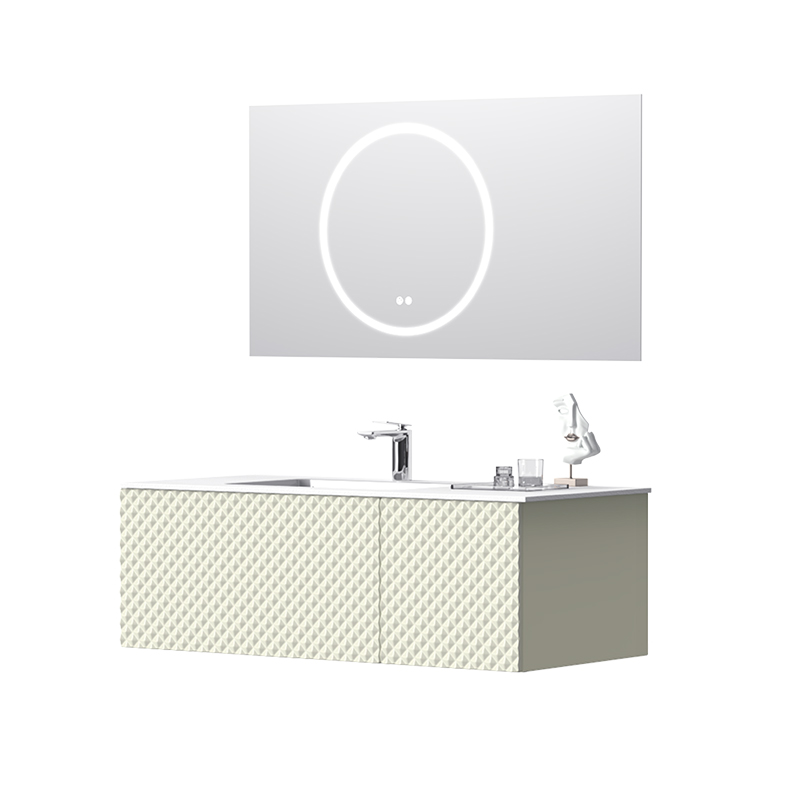 White artifical integrated basin with grains