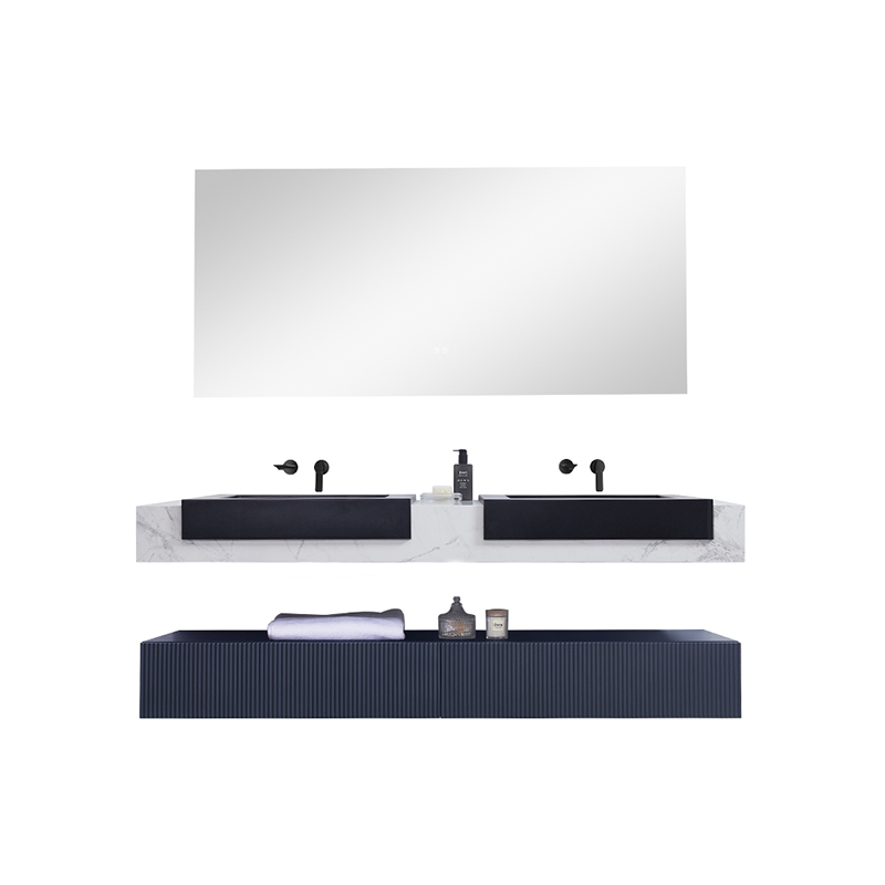 Лакированный шкаф для ванной комнаты из МДФ 1600 мм с двумя раковинами из черного камня Dimond