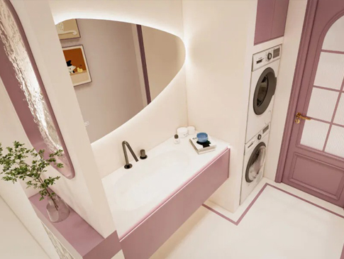 The smoky purple bathroom, healing in every square meter.