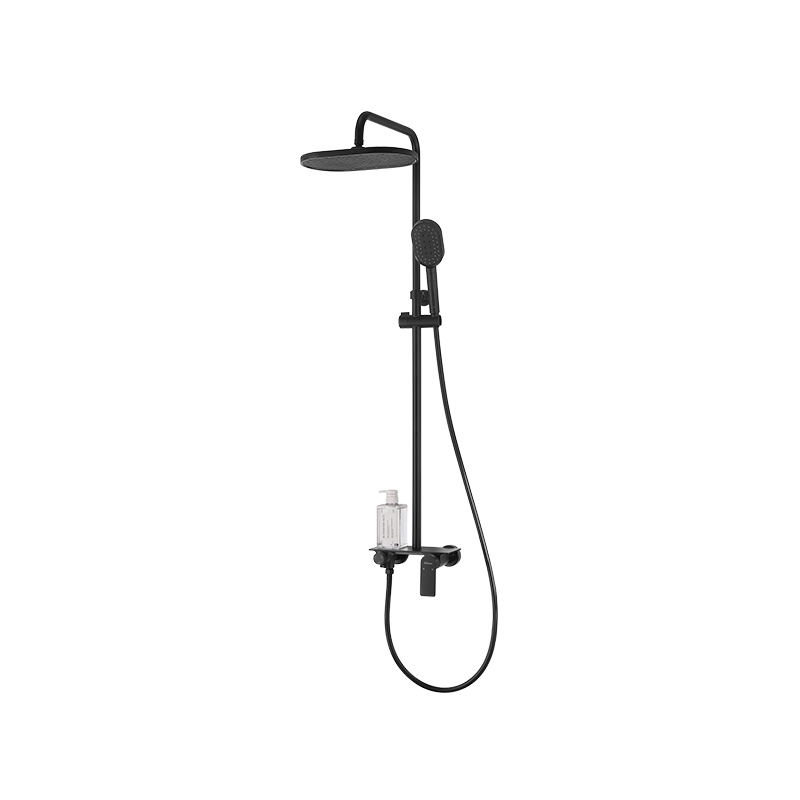 Robinet de douche à pluie rotatif agrandi, noir mat, détartrage par injection d'air, 3 fonctions, 12', avec porte-shampooing