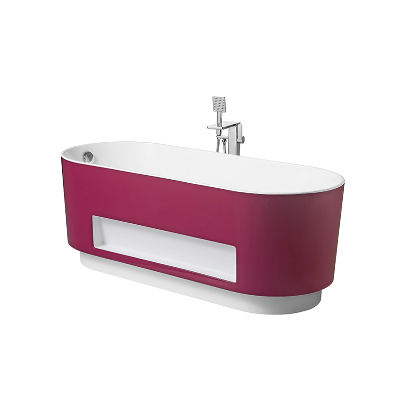 Fristående badkar i akryl med 7-färgs LED-dekorationsljus plus förvaringshylla