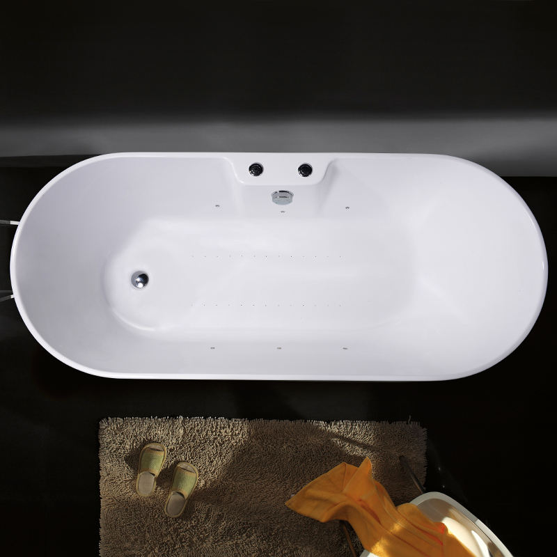 Freistehende Badewanne aus Acryl mit 7-farbiger LED-Dekorationsleuchte und Ablagefläche
