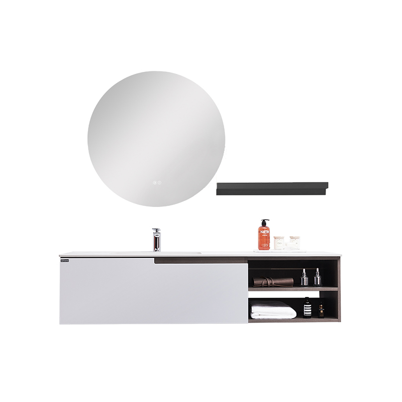 Modern Big MDF White Lacquering Bathroom Cabinet with Round LED mirror