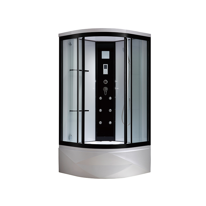 Sprchový kút so vstavaným funkčným stĺpikom z čierneho skla s dotykovým ovládacím panelom