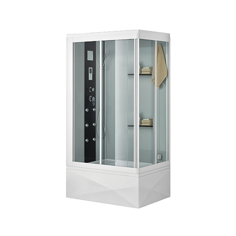 Sprchovací kút s bielym profilom a bielym lakovaným zadným sklom