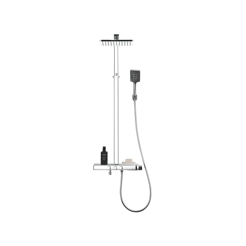 Thermostatic Button Control Stainless Steel Chromed 3-function Stick Shower Set with Big Shampoo Holder
