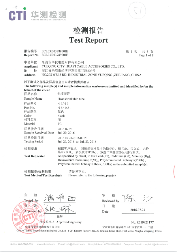 Wholesale Cold Shrinkable Breakout test report