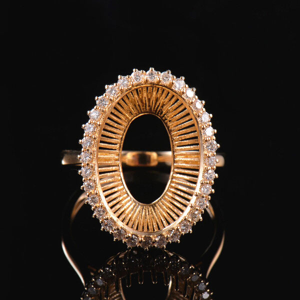 14K auksinis deimantinis ovalus halo žiedo nustatymas