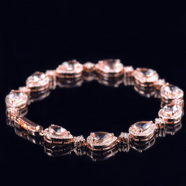 14K Gold Nádúrtha Morganite Diamond Bracelet - 0