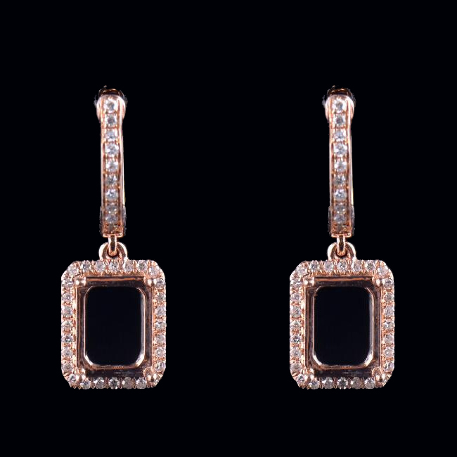14K Rose Gold Emerald Cut Earrings Mounting