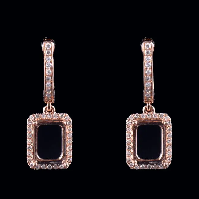 14K Rose Gold Emerald Cut Earrings Mounting