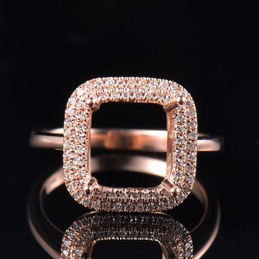 14K Rose Gold Emerald Cut Ring Mounting