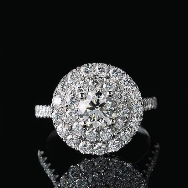 18K Gold Diamond Engagement Double Halo Ring