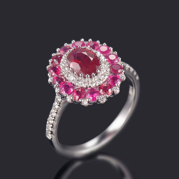 18K Gold Ruby Diamond Engagement Ring