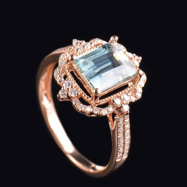 18K roosakuldne tema akvamariinist teemantsõrmus - 1