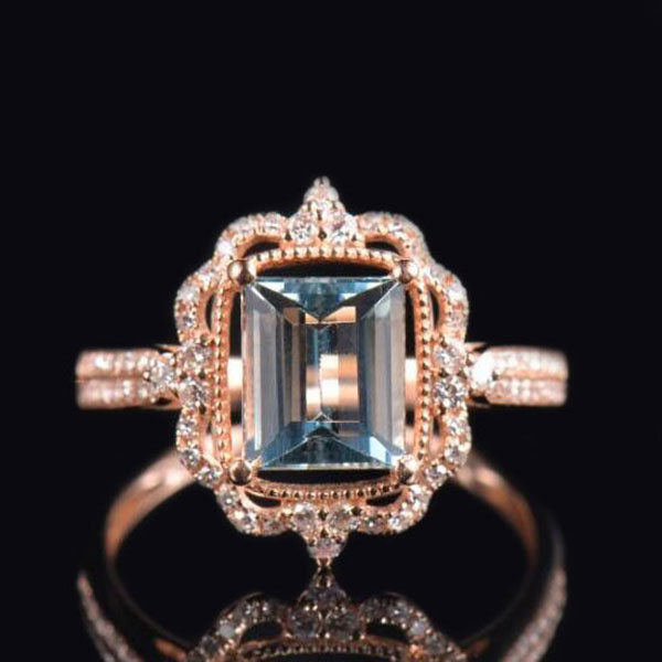 18K Rose Gold Her Aquamarine Diamond Ring