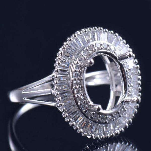 Baguette Diamond 18K auksinis žiedas pusiau tvirtinimas - 2 