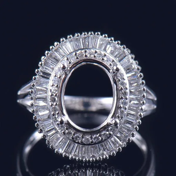 Baguette Diamond 18K Gold Ring Semi Mounting